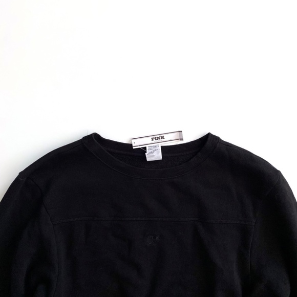 PINK Victoria's Secret Sweatshirt Sweater Black Cropped Nwt Small S - Picture 2 of 3